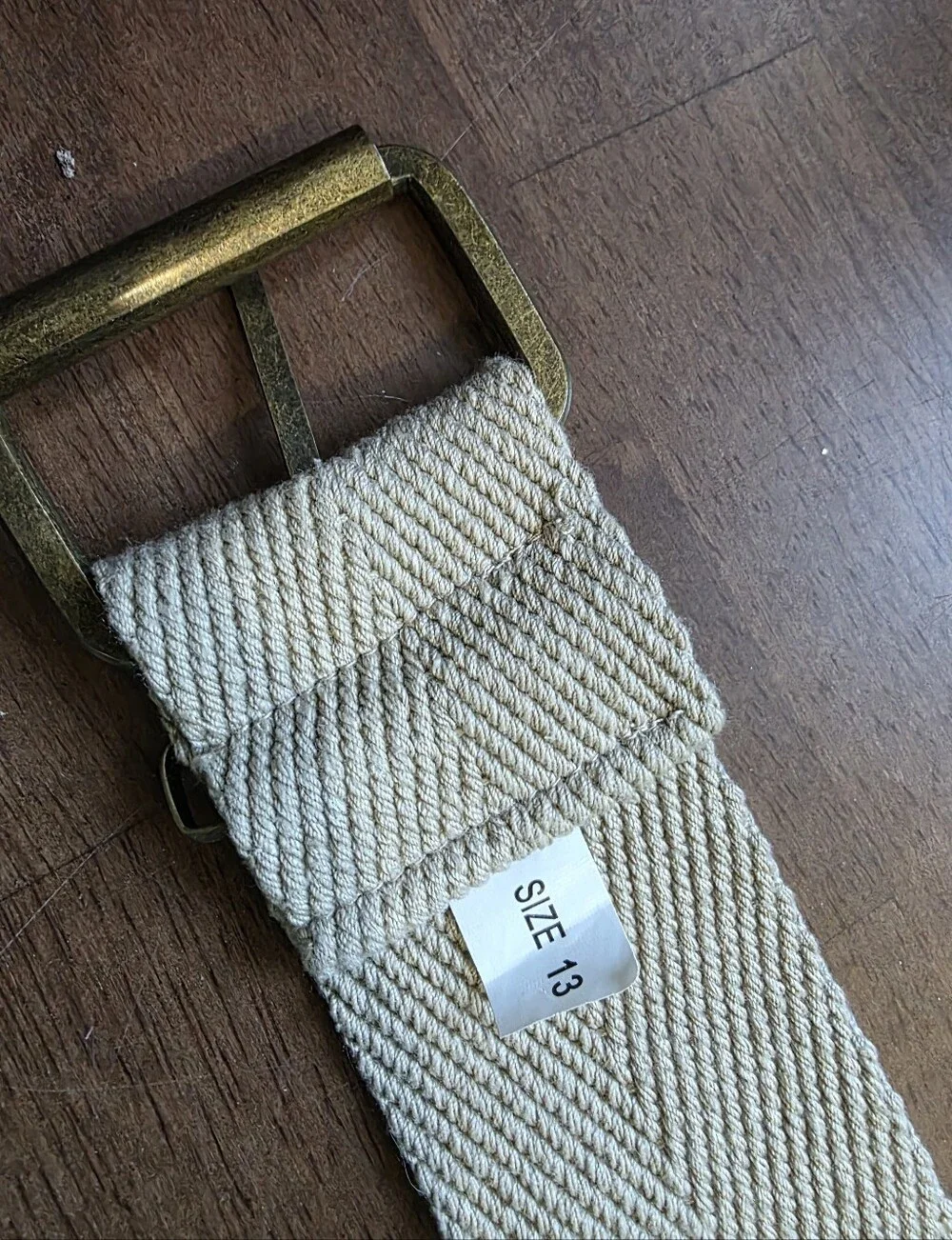 Embroidered Ivory Woven Belt with Brass Hardware Size 13